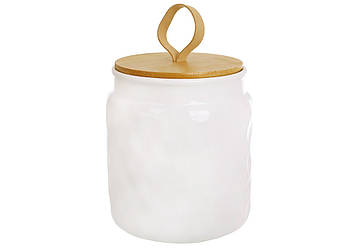 Банка керамічна з бамбуковою кришкою 1000мл, колір - білий