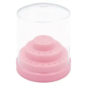 Підставка кругла з кришкою - контейнер для фрез (насадок), на 48 осередків М Рожевий