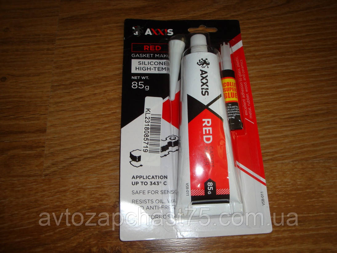 Герметик прокладок червоний 85 грам + клей у подарунок (Axxis, Польща), фото 1