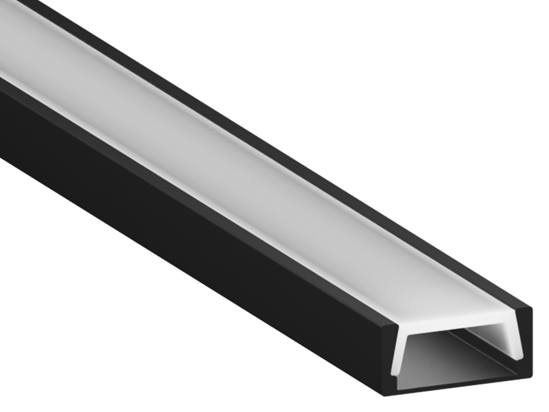 Алюмінієвий профіль для світлодіодної стрічки накладний 2 метра АЛ-02-2 чорний
