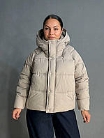 Куртка жіноча Haiziyuan 8589 середня довжина з капюшоном бежева, бежевий, XL