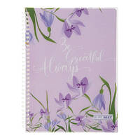 Зошит В5 80арк., в лінійку, на спіралі, пластикова обкладинка Buromax Arabeski лавандовий