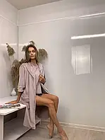 Халат велюровый женский на запах Розовый М Удлинённый велюровый халат Теплый халат для девушек