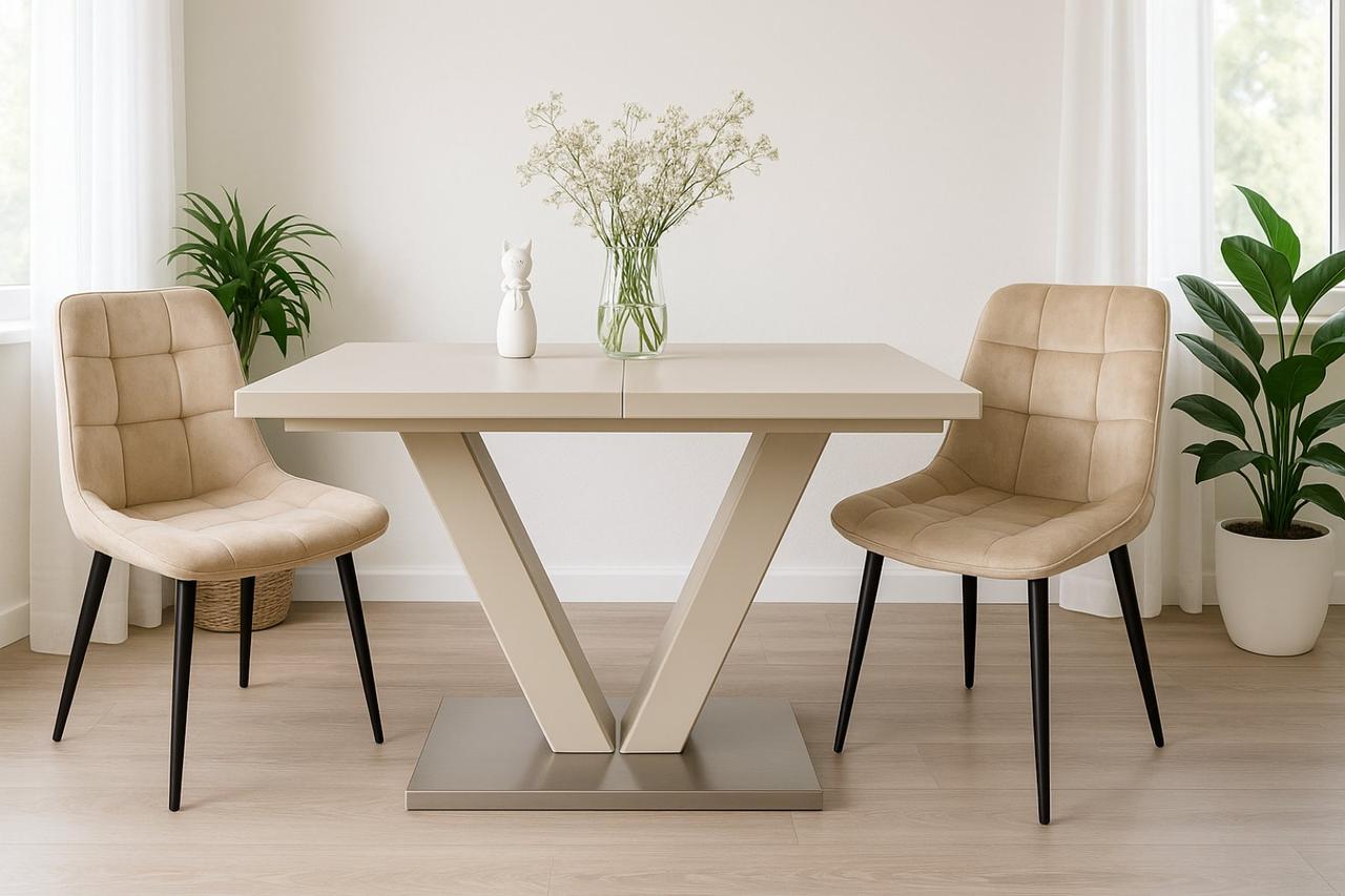 Стіл розкладний зі скляною стільницею LUND T7052A, 120 beige Evrodim, колір бежевий