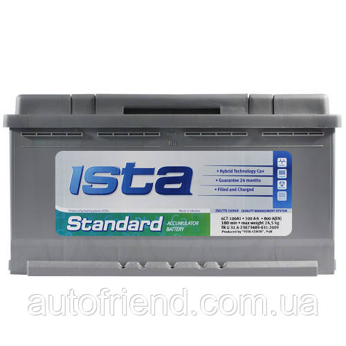 Акумулятор Ista Standard 100Ah Єв (-/+) (800EN) (д352*ш175*в190), фото 1