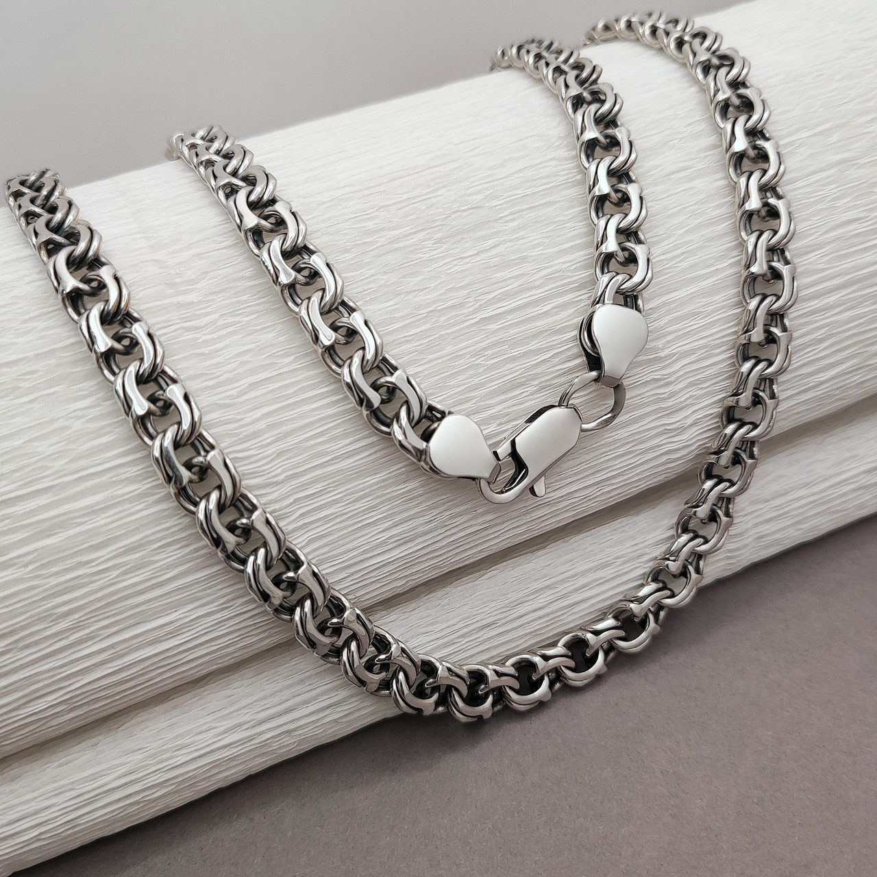 Срібний масивний ланцюжок плетіння «Козацький Бісмарк», фото 1