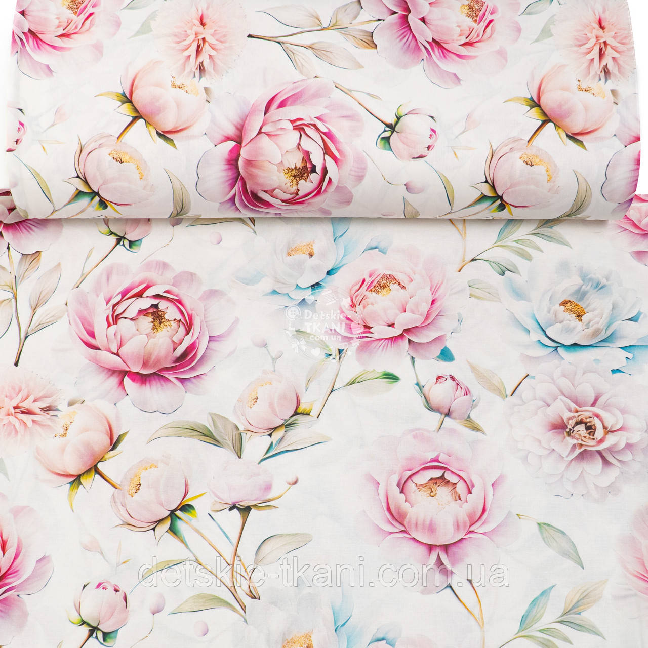 Ранфорс digital з цифровим друком "Рожеві та бірюзові піони", №5634, фото 1