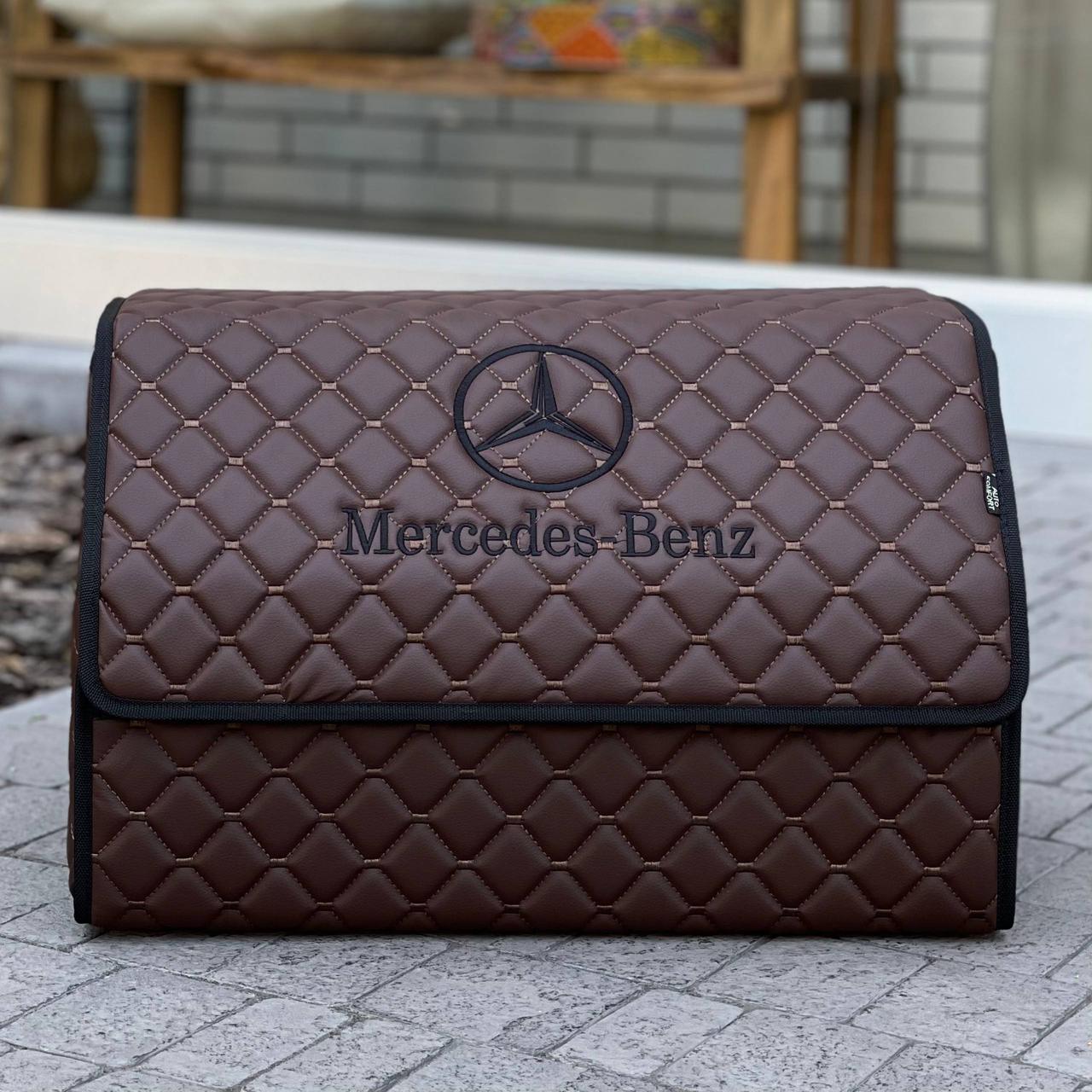 Органайзер в багажник з вишивкою Mercedes-Benz, коричневий 50 см, автомобільний органайзер в авто, фото 1