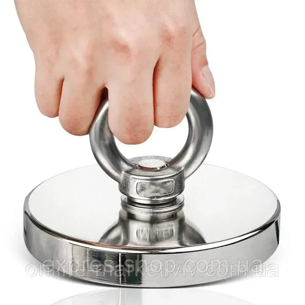 Пошуковий неодимовий магніт з кільцем 90мм - 350кг / Магніт для пошуку металу / Пошуковий магніт, фото 1