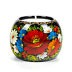 Свічник для чайної свічки ручної роботи в техніці Петриківський розпис Сапфір СК-08 мал. 121