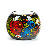 Свічник для чайної свічки ручної роботи в техніці Петриківський розпис Сапфір СК-08 мал. 012