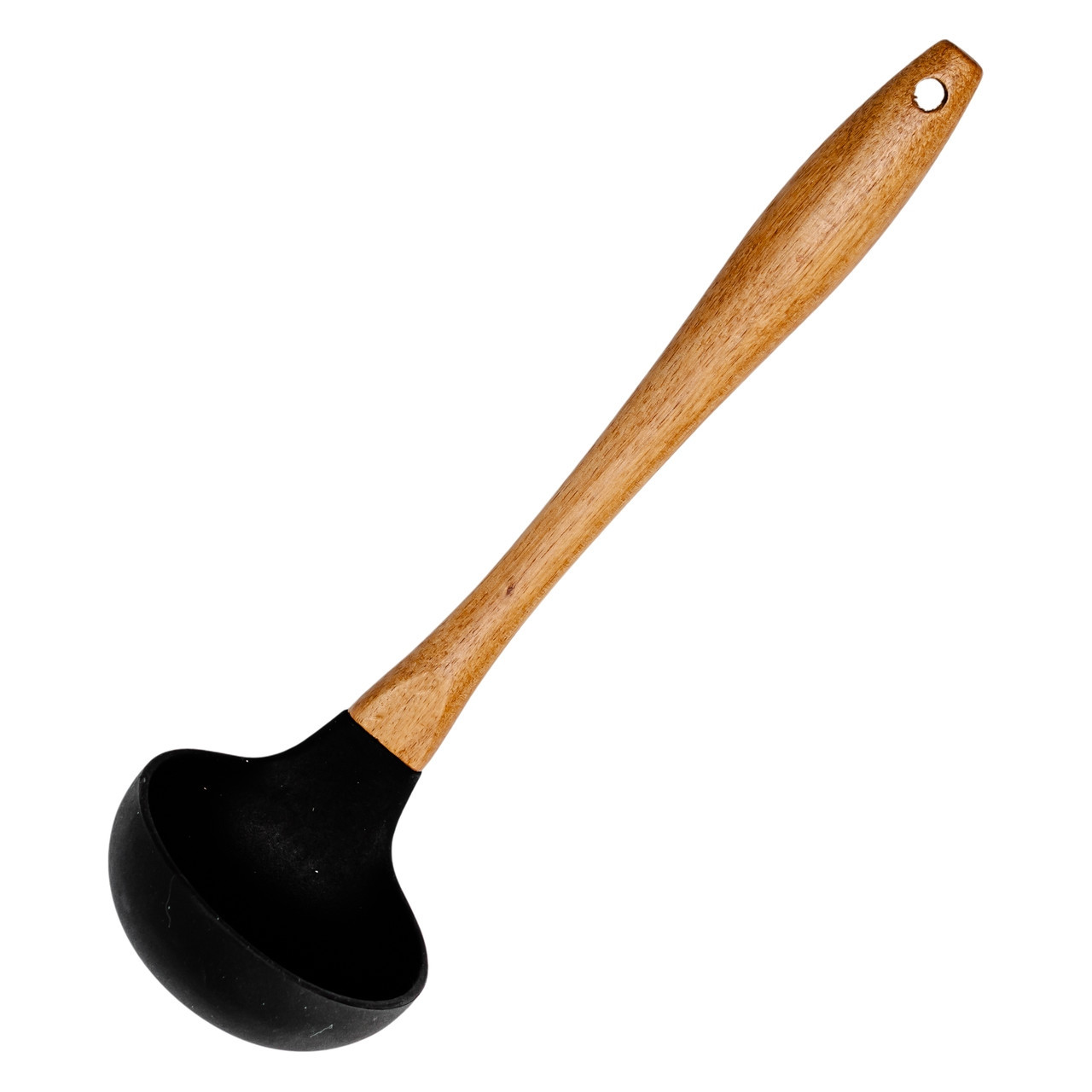 Ополоник силіконовий Lugi 27см з дерев'яною ручкою для супу бульйону , кухонний аксесуар для перших страв рагу, фото 1