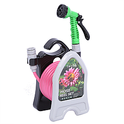 Гнучкий садовий шланг з пістолетом і котушкою переносний, 10 м, LY-907 / Шланг з котушкою / Поливальний шланг