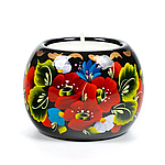 Свічник для чайної свічки ручної роботи в техніці Петриківський розпис Сапфір СК-08 мал. 071