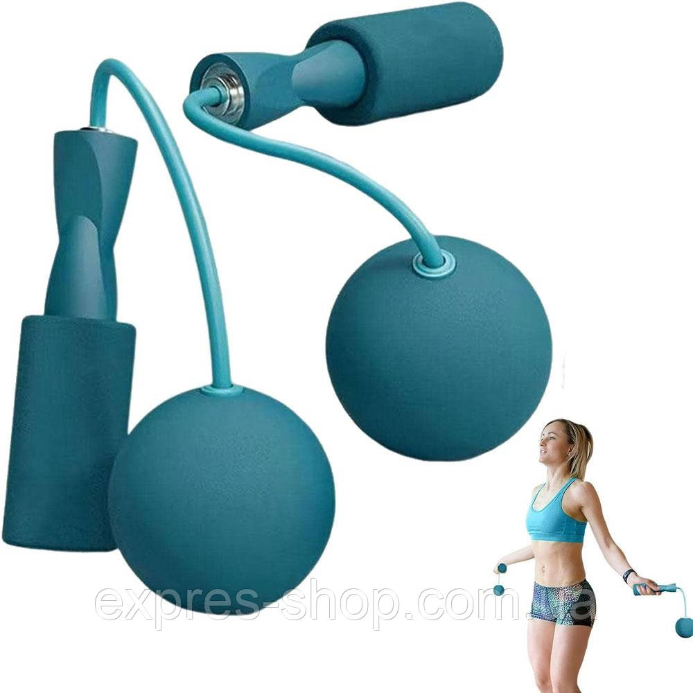 Скакалка безпровідна з обтяжувачами, Зелена / Безшумна скакалка без шнура / Скакалка з кульками, фото 1