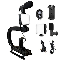 Ручний тримач для телефона( мікрофон+спалах+пульт) ,24х21х13см / Стабілізатор для відеозйомки