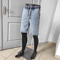 Шорти чоловічі Baggy джинсові пояс на резинці шнурок 36 світло-блакитні