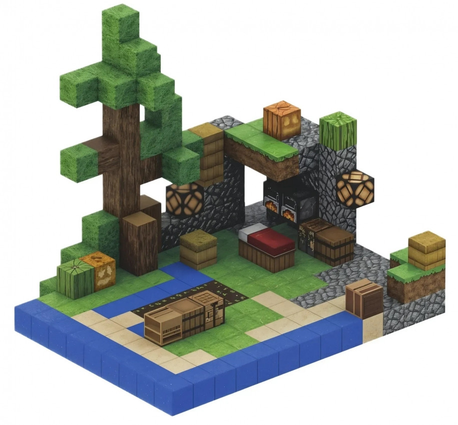 Магнітний конструктор Minecraft Ферма на 212 кубиків, фото 1