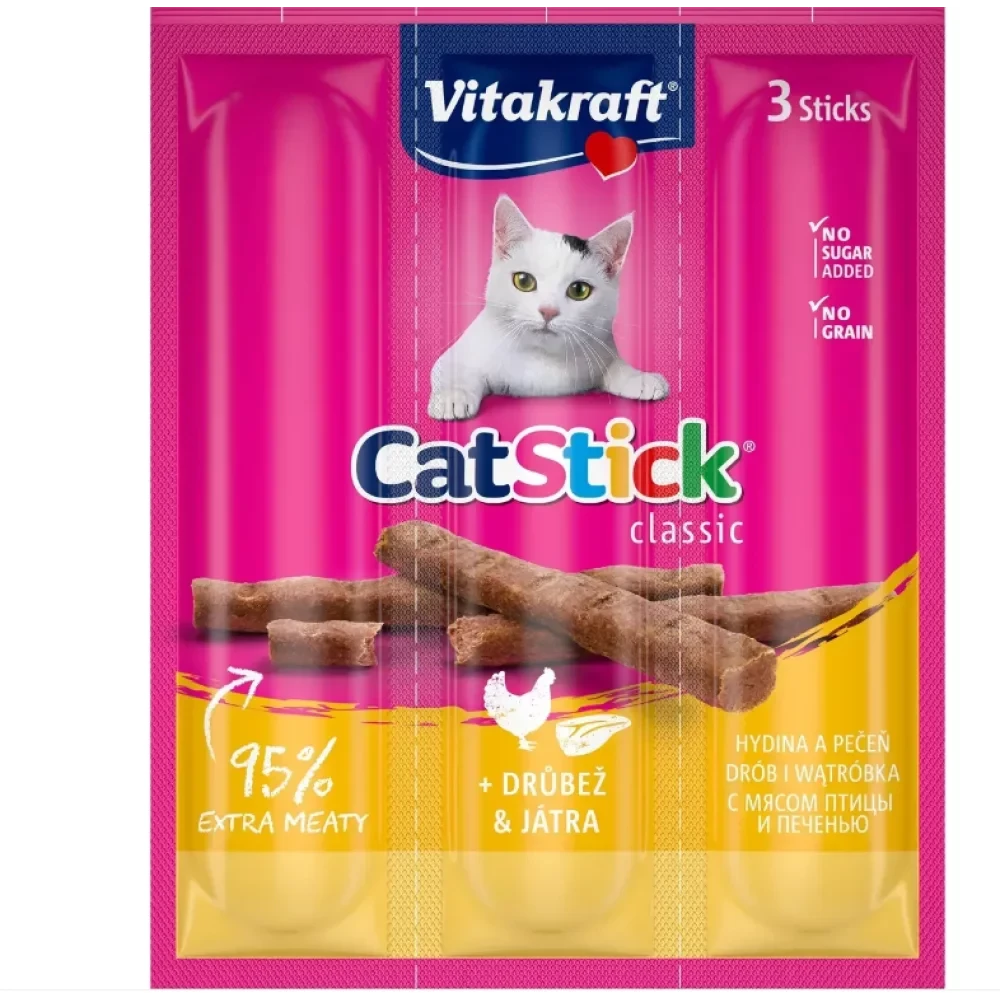 Ласощі для котів Vitakraft Cat Stick mini poultry & amp; Liver Cat (м'ясні з птицею та печінкою) - 18 г (3х6г)