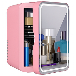 Автохолодильник з дзеркалом та LED-підсвічуванням, 4л, Рожевий / Автомобільний холодильник туристичний