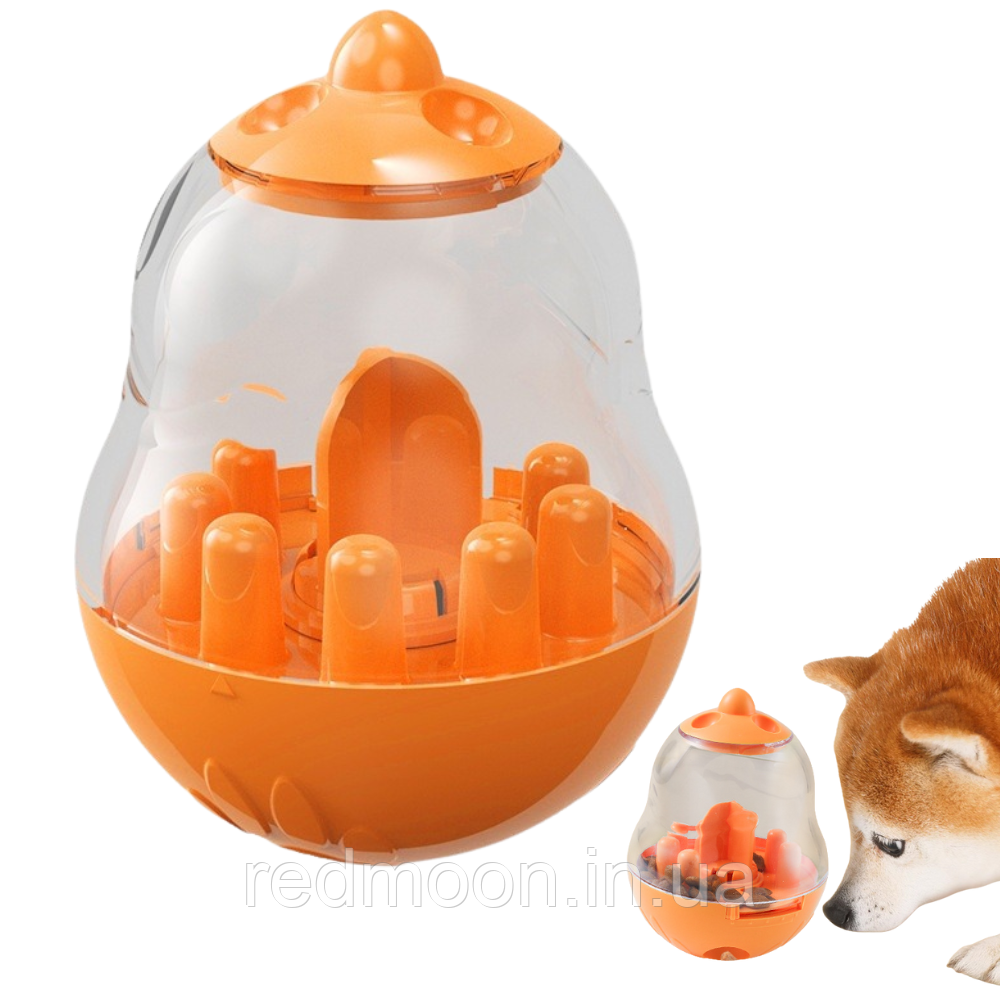 Інтерактивна іграшка-годівниця для тварин 14*10*10 см, Помаранчевий / Іграшка-неваляшка для повільного годування собак, фото 1