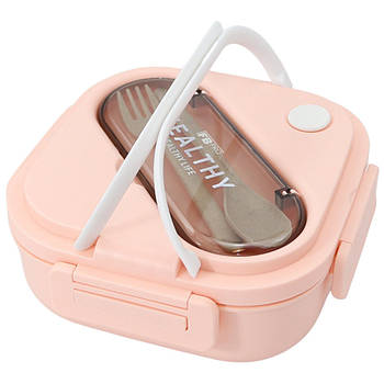 Пластиковий ланч-бокс 1300 мл + столові прилади, Рожевий / Контейнер для їжі / Судок для їжі / Ланч бокс
