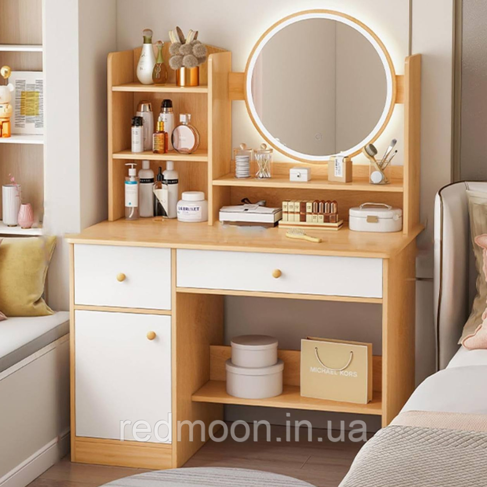 Столик для макіяжу із дзеркалом та підсвічуванням 130*80*40 см, STL-MD 73, Коричневий / Косметичний стіл, фото 1