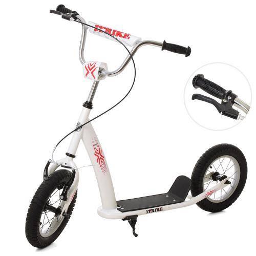 Самокат підлітк, 2кол-гума 12д, кермо77/97см, ручне гальмо, підн.30-11см, біле (1шт), фото 1
