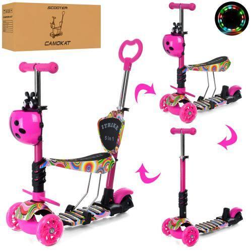 Самокат MAXI, 5в1 (біговел), сталь+пласт, 3 кольори, ПУ, 2 пер.,120мм-світ, кермо 65*75см, підніжка 26-13см в кор.58*27*16см , фото 1