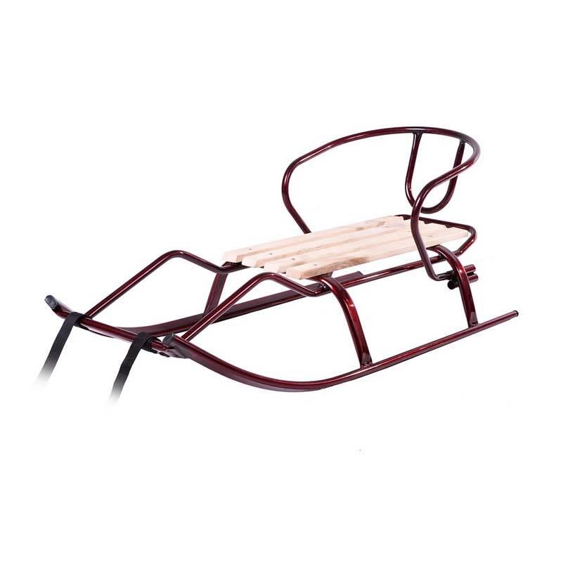 Санки "Спорт Ф1" + тяг. ремінь, спинка, до 100кг, бордовий лак, сидіння 55*23см, 96*46*19см, ТМ VITAN, Україна, фото 1