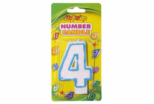Свічка "ЦИФРА 4" із кольоровим контуром, на планш. 14*6см, фото 1