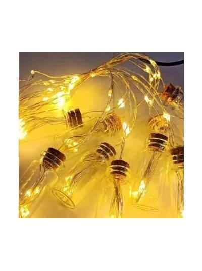 Гірлянда світлодіодна роса у пляшці, 10шт, золото, від мережі, в кор. 14*9*7см, фото 1