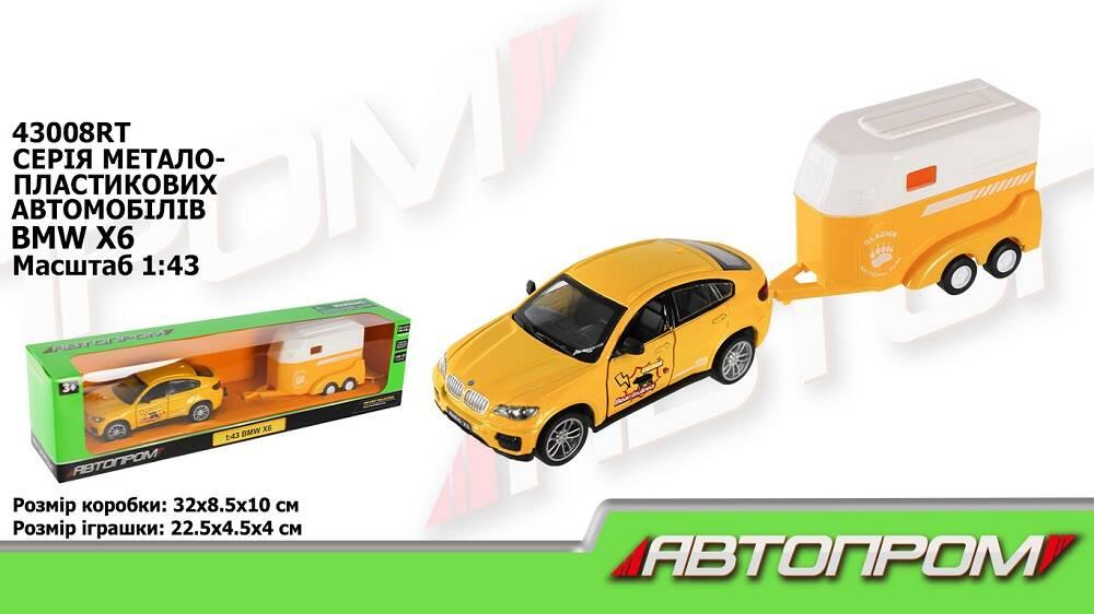 Машина+прицеп мет. АВТОПРОМ 1:43 BMW X6, відкр.двері, в кор. 28*8*6,5см (64шт/2), фото 1