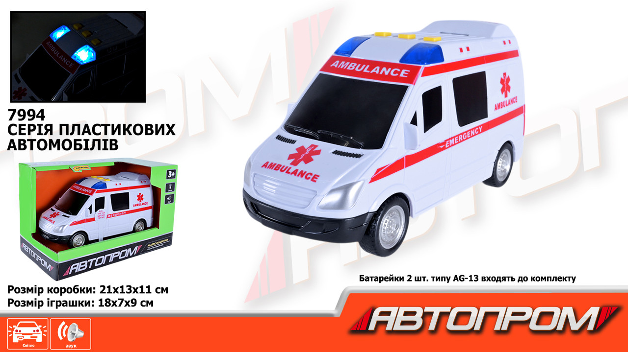 Машина АВТОПРОМ бат. світ., звук, в кор. 21*13*11см (48шт), фото 1