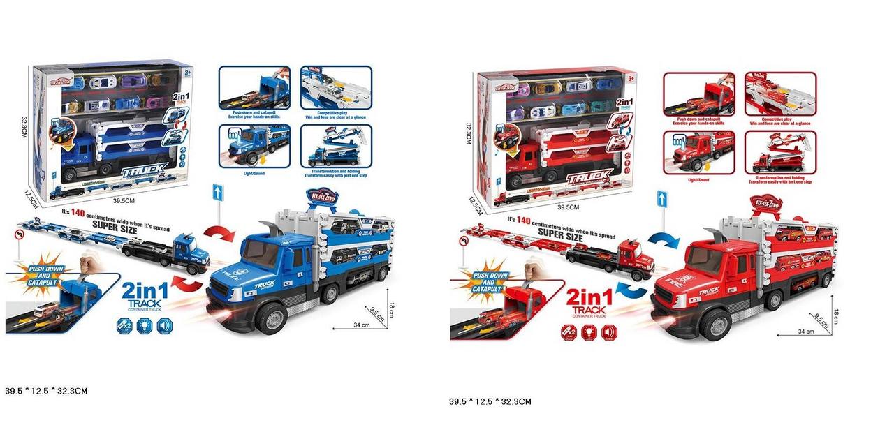 Трейлер бат. 2 види, світло, звук, машинки у наборі, в кор. 39,5*12,5*32,3см (18шт/2), фото 1