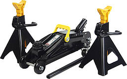 Домкрат підкатний 2т (130-330мм) з комплектом ремонтних підставок + гумова накладка RockForce RF-TH12074