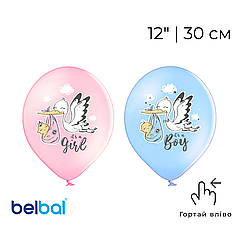 Принт 191 BELBAL-ББ 12" Лелека на рожевому і блакитному