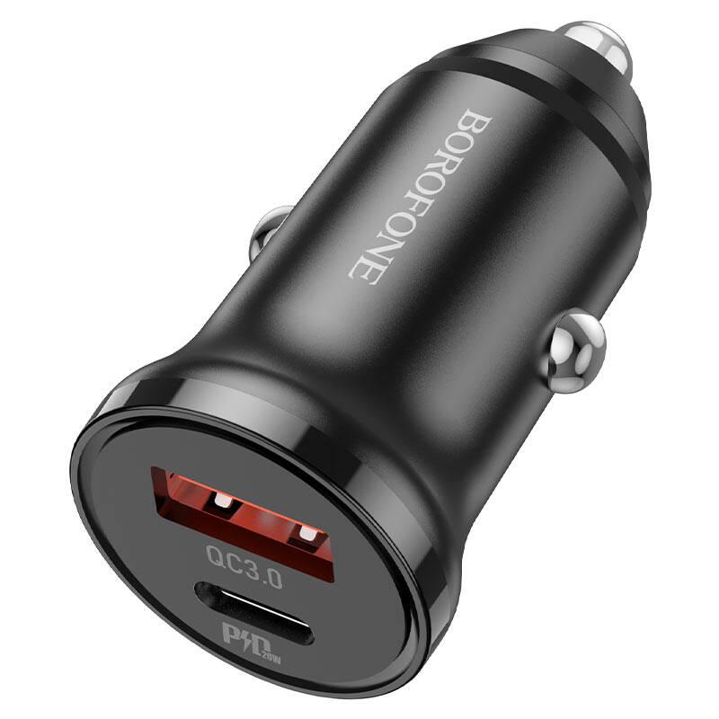 Автомобільний зарядний пристрій Borofone BZ18A PD20W+QC3.0, 1Type-C/1USB/3A, чорний, в кор. 16*9*3см, фото 1