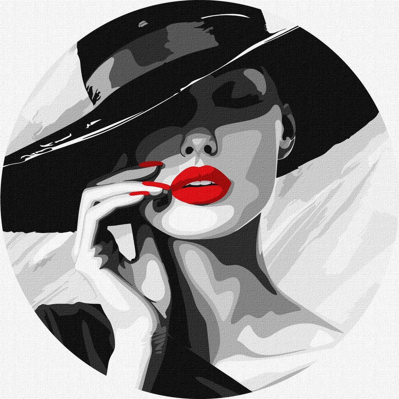 Картина за номерами "Дама в капелюсі" d26см, термопакет, ТМ Ідейка, Україна, фото 1