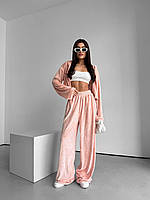 Велюровий прогулянковий спортивний жіночий костюм штани і кофта Cartell персиковий