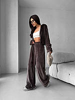 Велюровий прогулянковий спортивний жіночий костюм штани і кофта Cartell шоколадний