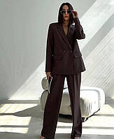 Жіночий костюм двійка брюки палаццо і піджак Cartell шоколадний