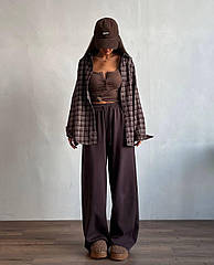 Жіночі спортивні штани на високій посадці двунитка Cartell шоколадні