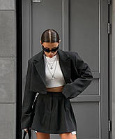 Жіночий костюм двійка спідниця і укорочений піджак Cartell графітовий