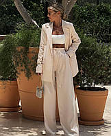 Жіночий костюм двійка брюки палаццо і піджак Cartell бежевий