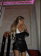 Женская юбка шорты на высокой посадке из эко кожи Cartell черная