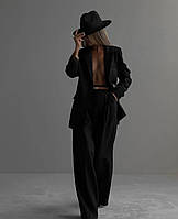 Жіночий костюм двійка брюки палаццо і піджак Cartell чорний