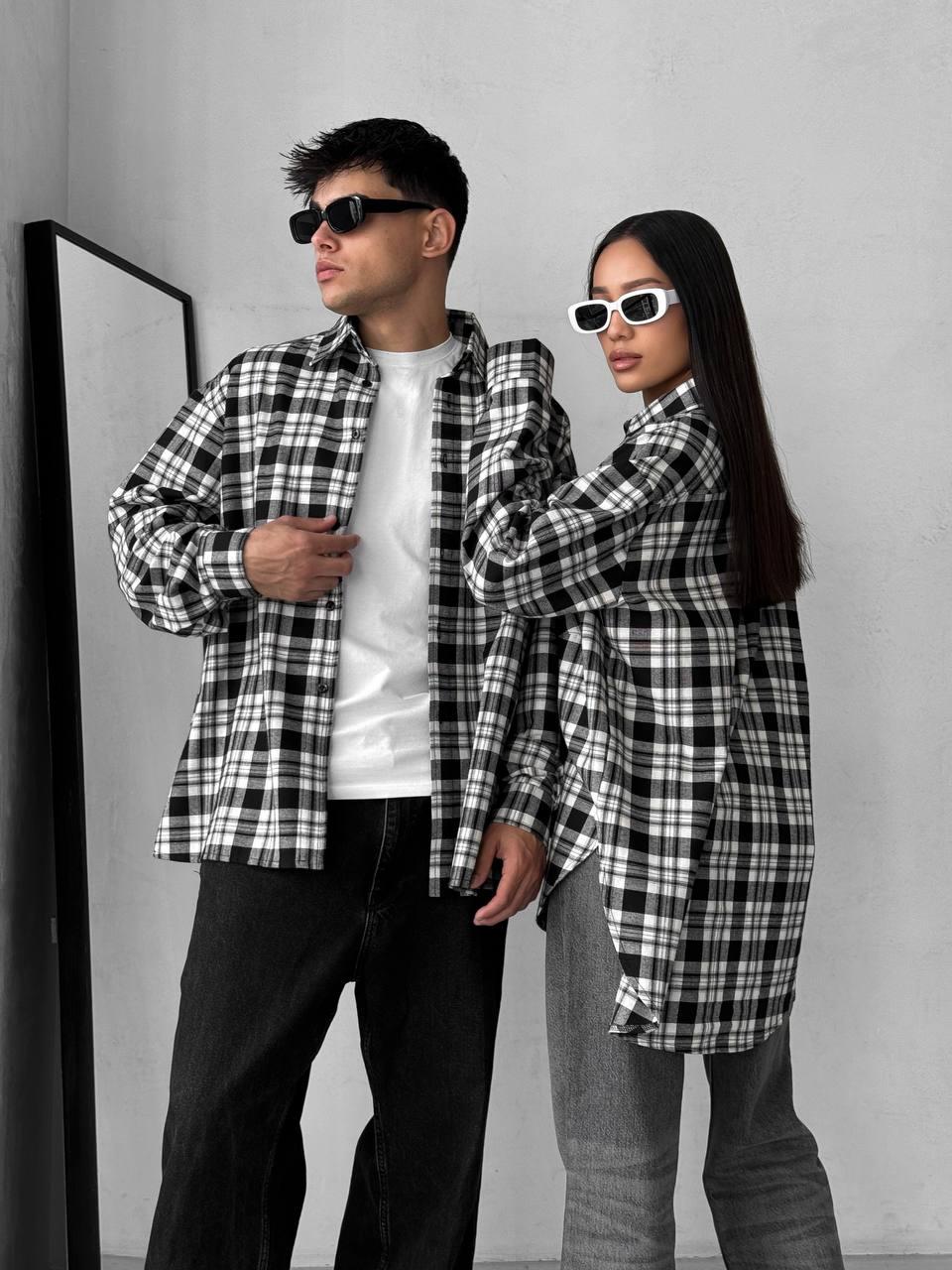 Сорочка чоловіча фланелева Cartell чорно біла клітинка, фото 1