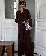 Жіночий костюм двійка брюки палаццо і укорочений піджак Cartell коричневий
