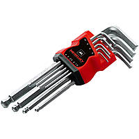 Набір Г-подібних шестигранних ключів 9 шт 1.5-10 мм Подовжені, з кулястим наконечником MERCURY